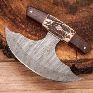 Cuchillo de Caza de Acero de Damasco, Hoja de Punta Caída, Mango de Madera, Borde Biselado, Uso en Exteriores, Grosor de 0.7mm, Hoja Única - Product Image 1