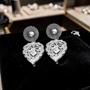 Silver Mountain 925 Sterling Silver Antique Floral Shield <b>Drop</b> Earrings Garnet. Ethnic Women's Jewelry for Wedding Party Gift - Product Image 5