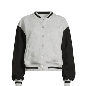 Chaqueta Varsity Unisex de Punto con Bloques de Color Gris y Negro, Manga Larga, Cierre de Botones, Ropa Casual de Otoño - Product Image 1