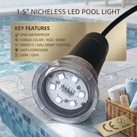 Lumière LED pour piscine en ABS de 1,5 pouce, remplie de résine, IP68, lampe sous-marine, télécommande, 9W-18W, RGB RGBW, Ra85, durée de vie de 50 000 heures