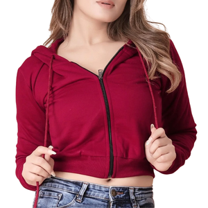 New Arrivals <b>Women's</b> Cotton Terry <b>Zip</b>-<b>Up</b> Cropped Hoodie 100% Cotton Embroidered Relaxed Fit Streetwear Zipper Crop <b>Top</b> Hoodies - Product Image 6