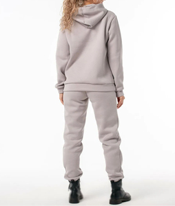 Women Gray Hooded Tracksuit Set Full Sleeve Solid Color Casual Autumn Wear Breathable Side <b>Pockets</b> Elastic Waist <b>Jogger</b> Pants - Product Image 6