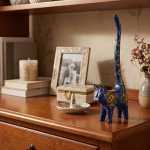 Figurine artisanale en bois d'albizia, queue de chat bleue et dorée, artisanat balinais, décoration d'intérieur, sculpture en bois, ornement, cadeau, artisanat en bois - Product Image 2