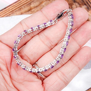 Wholesale 925 Sterling <b>Silver</b> Natural Cushion Amethyst CZ Tennis <b>Bracelet</b> Memoria Jewels - Product Image 5