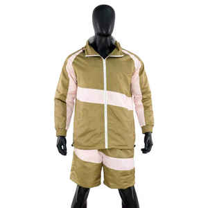 Ensemble de survêtement personnalisé pour l'hiver, taille plus, coupe-vent, short et veste à capuche, fermeture éclair, polyester, deux pièces, léger, respirant, vêtements de sport - Product Image 1