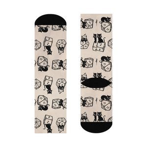 SPLENDID APPAREL Crew <b>Socks</b> with Black <b>Cats</b> and Dice Pattern Knitted Spandex Breathable Daily Wear <b>Men</b> Spring Style - Product Image 3