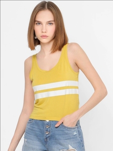 เสื้อกล้ามถักลายทางสีเหลืองสำหรับผู้หญิง คอกลม ลำลอง ใส่สบายในฤดูร้อน เสื้อแขนกุด ผ้าฝ้ายระบายอากาศได้ดี - Product Image 5