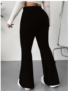 Pantalon évasé taille haute pour femme, motif cœur arc-en-ciel et patte, coupe ample, longueur intégrale, décontracté, en tricot de coton et élasthanne respirant, idéal pour le printemps - Product Image 6