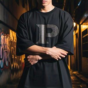 Fashionable Mutil Color t Shirt Body Fit High Quality Gym <b>Tshirt</b> Rhinestone Diamond 100% cotton T-shirt for men loose fit - Product Image 2