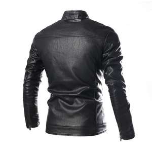 Abrigo de hombre ajustado de manga larga con cuello vuelto y diseño de solapa, chaqueta de motociclista con logotipo personalizado, OEM disponible - Product Image 4