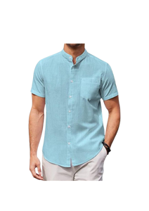 Camisa informal de manga corta para hombre de alta calidad de algodón 100%, elegancia minimalista fresca, transpirable y hecha a medida con un toque moderno - Product Image 6