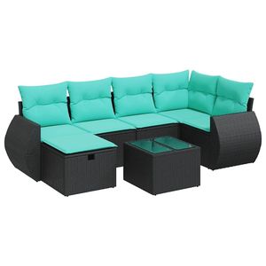 Set Divano da Esterno a 7 Pezzi in Polyrattan Nero con Cuscini - Elegante Arredamento da Giardino - Product Image 2