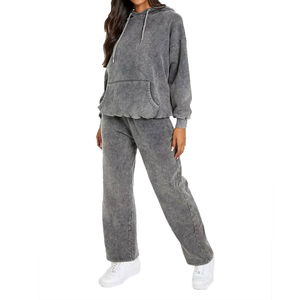 Impression de logo entièrement personnalisée, haut de survêtement délavé à l'acide pour femmes, tendance actuelle, dernière arrivée, survêtements délavés à l'acide pour femmes, faible MOQ - Product Image 1
