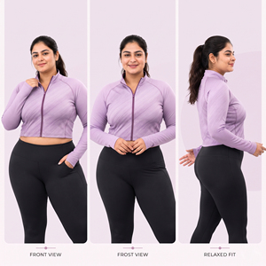 Women Plus Size <b>Compression</b> Training Jacket Cropped Full Zipper Sportswear Top Ladies Stand Collar Crop Yoga Jacket - Product Image 5
