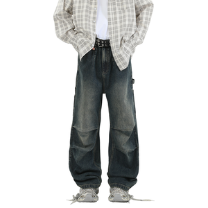 Custom <b>Men's</b> Embroidered Jeans <b>Pattern</b> Loose Fit Casual Style Woven Fabric Denim Pants High Quality Eco-Friendly Mid Rise Front - Product Image 4