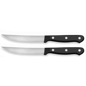 Ensemble de 4 couteaux à steak en acier inoxydable avec lames courbées à bord plat et tranchant, manches noirs à triple rivet pour la cuisine, la salle à manger et la viande - Product Image 2