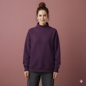 Fashion Women <b>Drop</b> Shoulder Mock Neck Pullover Oversized Cotton Terry Sweatshirt - Product Image 1