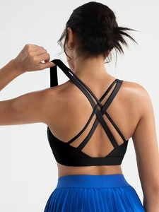Brassière de sport pour femme en maille interlock, dos ouvert, avec panneau sous-poitrine, élastique et compressive, pour fitness et danse - Product Image 2