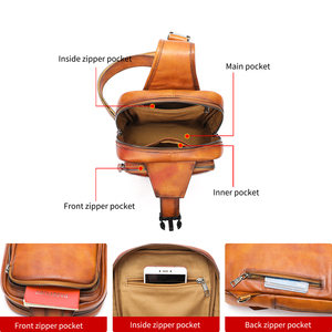 Bolso Bandolera de Piel Genuina para Hombre, Mochila de Viaje, Bolso Cruzado de Piel, Bolso de Pecho de Piel para Hombre - Product Image 5