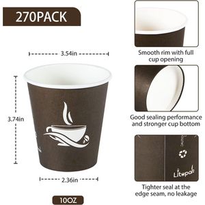 Confezione da 270 Bicchieri di Carta Marrone da 10 oz Usa e Getta per Caffè Caldo, Ideali per Feste, Picnic ed Eventi in Viaggio - Product Image 2