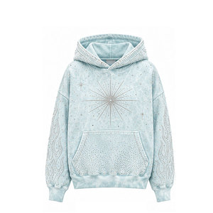 Sudadera con Capucha para Mujer, de Alta Calidad, con Lavado Ácido y Pedrería, Estilo Casual, Transpirable, para Uso Diario - Product Image 5