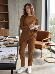 Conjunto de sudadera de cuello redondo para mujer, top de manga larga con pantalones ajustados, conjunto informal de dos piezas a juego, B2B - Product Image 3