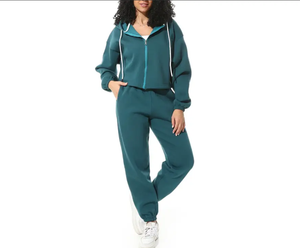 Survêtement personnalisé de qualité supérieure OEM ODM en molleton bouclette délavé à l'acide, avec impression en relief, DTG, strass et fermeture éclair - Product Image 2