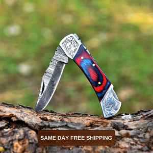 Cuchillo Plegable de Acero de Damasco Hecho a Mano de Alta Calidad con Hoja Plegable y Mango de Madera de Palisandro - ¡El Más Vendido! - Product Image 5