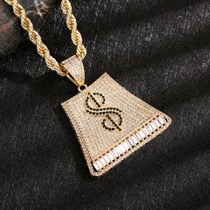 Collier Pendentif Dollar en Cristal Plaqué Or et Argent Personnalisable pour Hommes, Style Hip Hop, Vente en Gros - Product Image 2