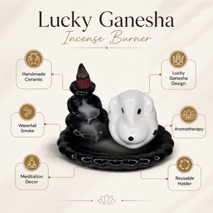 Lucky Ganesha Ceramic Backflow <b>Incense</b> Burner | Waterfall Aromatherapy <b>Cone</b> Holder Meditation Home Decor Gift Set Tabletop Decor - Product Image 5