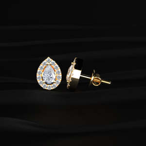 Pear Shape Moissanite Halo Stud <b>Earrings</b> 2.50 TCW Colorless VVS 14K Gold 1.25 Carat Teardrop Solitaire Screw <b>Back</b> Handmade Jewel - Product Image 4