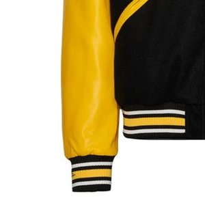New <b>Men's</b> Black And <b>Yellow</b> Varsity <b>Jacket</b> With Bee Embroidery Front Logo Casual Autumn Wear PU Leather Sleeves Turn-down Collar - Product Image 6