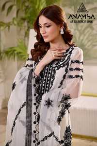 Lujoso conjunto de vestido informal de Fox Georgette semicosido bordado pesado diamante lentejuelas adornado Dupatta largo encaje decorado - Product Image 5