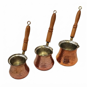 Handcrafted Hammered Copper Turkish Coffee Pot Set With Wooden Handle Wholesale Tin-Lined Cezve Ibrik Arabic Coffee <b>Maker</b> - Product Image 1
