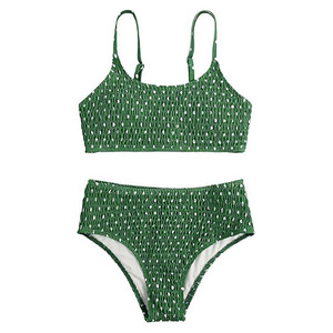 Conjunto de bikini de 2 piezas con estampado de lunares para mujer, top tipo bandeau de cintura alta, traje de baño elástico, ropa de playa de poliéster y elastano - Product Image 3