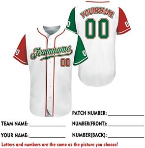 Personalized New Baseball Jersey Button <b>Down</b> Design Green Red Mexican Print Sportswear for Men Women Youth and Kids - Product Image 2