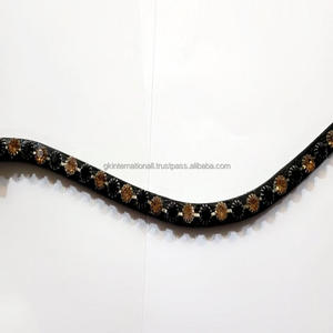 Conception personnalisée cristaux colorés strass Diamante chaîne noir et marron en cuir véritable cheval course front band pour bride - Product Image 5