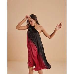 Robe longue asymétrique ombrée pour femme, élégante, sans manches, taille naturelle, lavable, pour soirée - Product Image 2