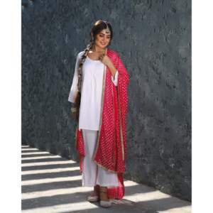 Traje de Gasa Blanco Talla XS para Mujer, Modelo Anna, con Dupatta con Trabajo de Espejos - Product Image 2