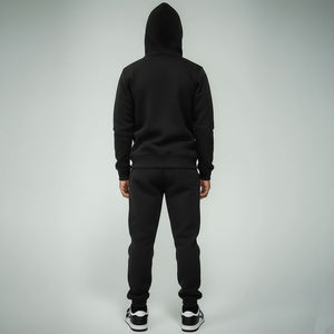Boys Black Hooded Tracksuit Set Full Zip <b>Sweatshirt</b> Joggers Casual Autumn Wear 100 Cotton Breathable Regular Fit Solid Color - Product Image 2