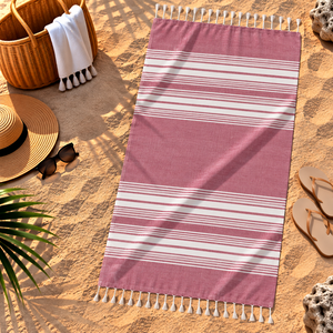 Toalla de playa Fouta con flecos, toalla de playa Hammam 100% algodón, toalla Fouta a rayas teñidas con hilo para uso en verano, fabricante indio. - Product Image 5