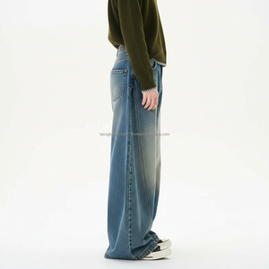 Pantalon pour homme à jambe courbée, bleu, coupe ample, sur mesure, OEM, vente en gros - Product Image 3