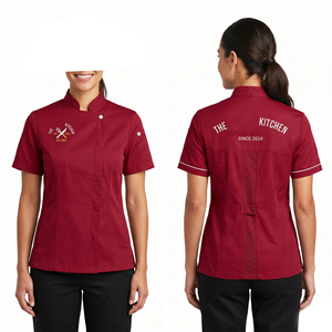 Uniforme de chef pour femmes, 240 GSM, tissu sergé en coton poly premium, marron, manches longues, veste de chef, broderie personnalisée, impression, étiquette tissée, logo - Product Image 6