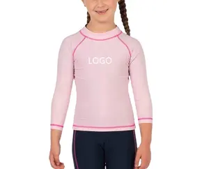 शीर्ष गुणवत्ता सन प्रोटेक्शन यूवी + 50 बच्चे लड़कियों जिपर लंबी आस्तीन जल्दबाज गार्ड बिकनी लोगो कस्टम Swimwear के स्क्रीन प्रिंट टी शर्ट