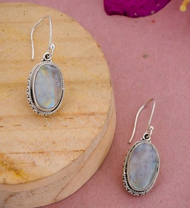 <b>Rainbow</b> Moonstone 925 Sterling Silver Oval Dangle Earrings Crystal Birthstone Handmade Gemstone Jewelry Women Wedding Luxury - Product Image 4
