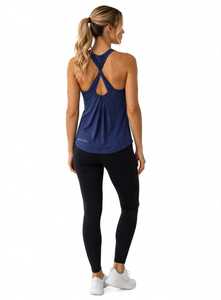 ONETEN <b>Women's</b> <b>Navy</b> Blue Scoop Neck <b>Tank</b> <b>Top</b> Curved Hem Solid Sporty Regular Length Camisole - Product Image 4