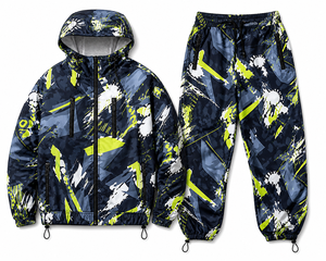 Multi Color Abstract Techwear <b>Tracksuit</b> Men’s Waterproof jacket for men Hooded Windbreaker and Cargo Jogger Set OEM Custom Nylon - Product Image 2