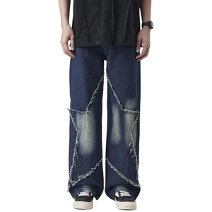 Pantalones vaqueros de mezclilla holgados con parches, estilo urbano, desgastados, con borde deshilachado, lavado vintage, de pierna ancha, oversize, con patchwork y ajuste holgado. - Product Image 5