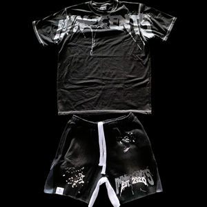 Ensemble de costume d'été deux pièces pour homme, personnalisé avec logo ODM, short et t-shirt délavés à l'acide, séchage rapide, polyester/coton - Product Image 3