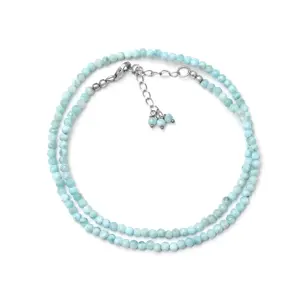 海洋蓝色Larimar简约项链，2毫米3毫米圆形种子串珠项链饰品